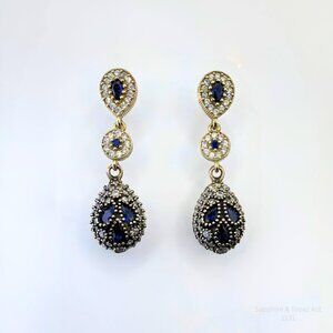 Handmade Blue Sapphire Drop Earrings Gold 925 Jewelry